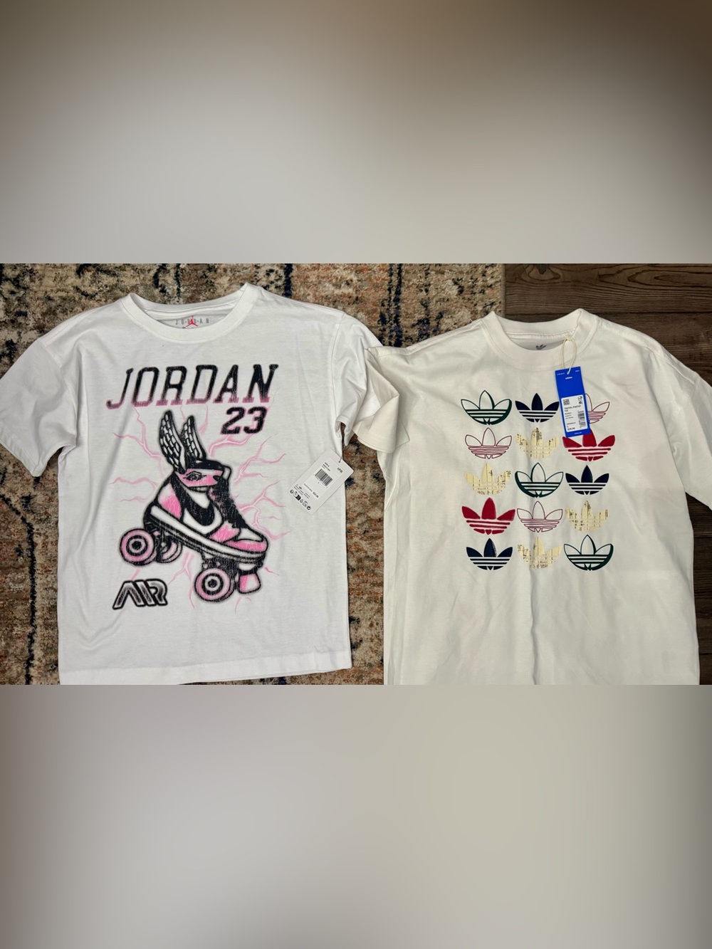 Jordan Kids White Short-Sleeve Tee with Pink and Black Graphic